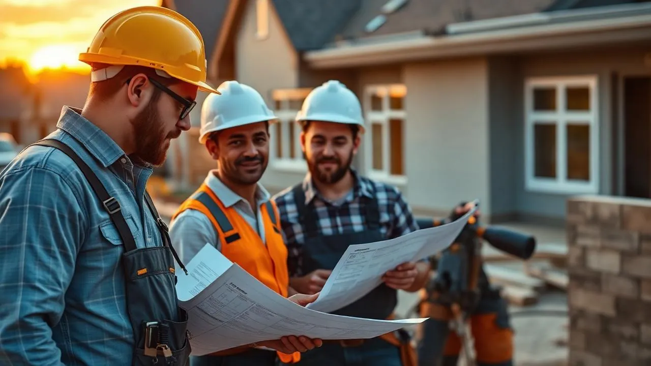 Construction workers on a job site in Virginia at sunrise